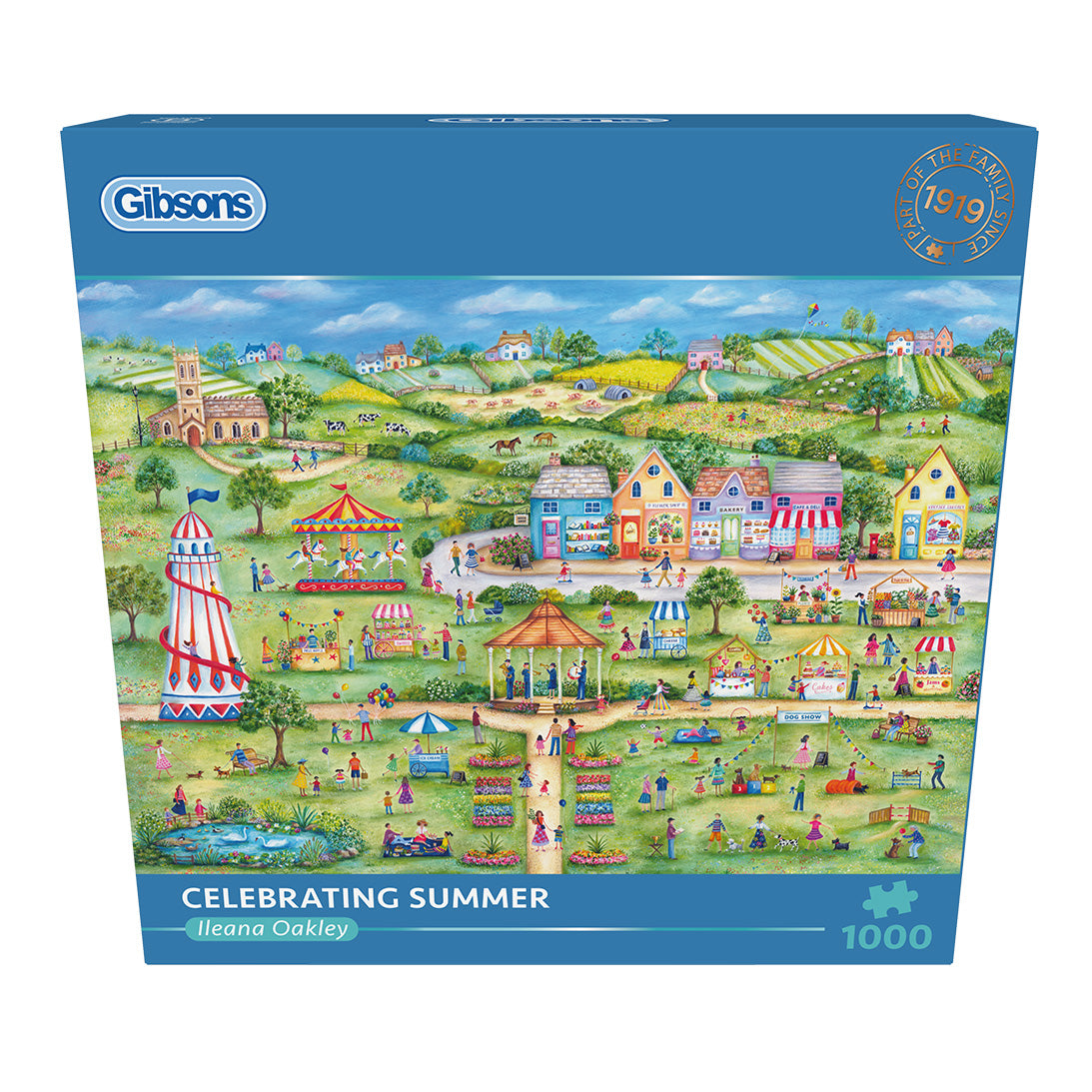 Gibsons Celebrating Summer 1000 Piece Jigsaw Puzzle in blue retail box in front view