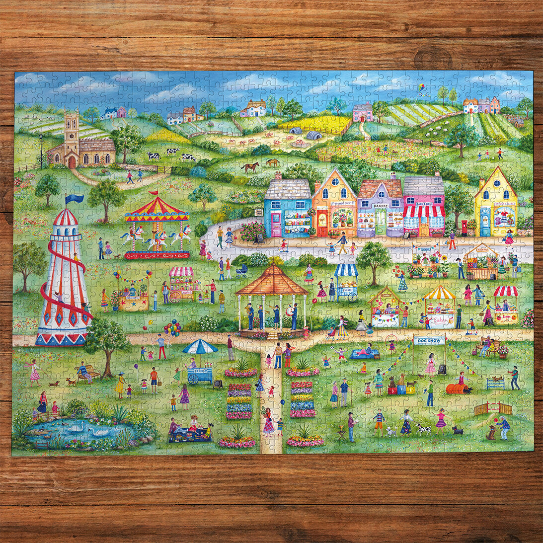 Gibsons Celebrating Summer 1000 Piece Jigsaw Puzzle  made up on wooden table