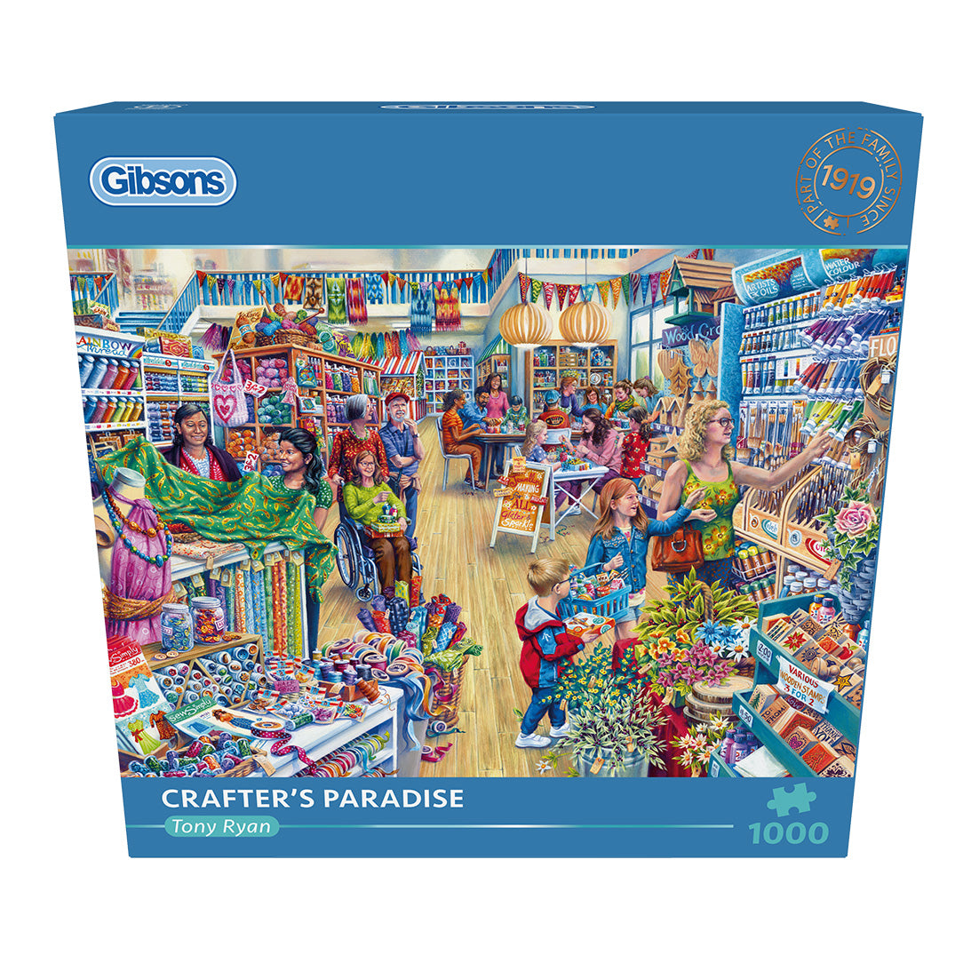 Gibsons Crafter's Paradise 1000 Piece Jigsaw Puzzle in blue retail box front view