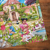 The Dovecote 1000 Piece Jigsaw Puzzle by Gibsons  made up detail on wooden table