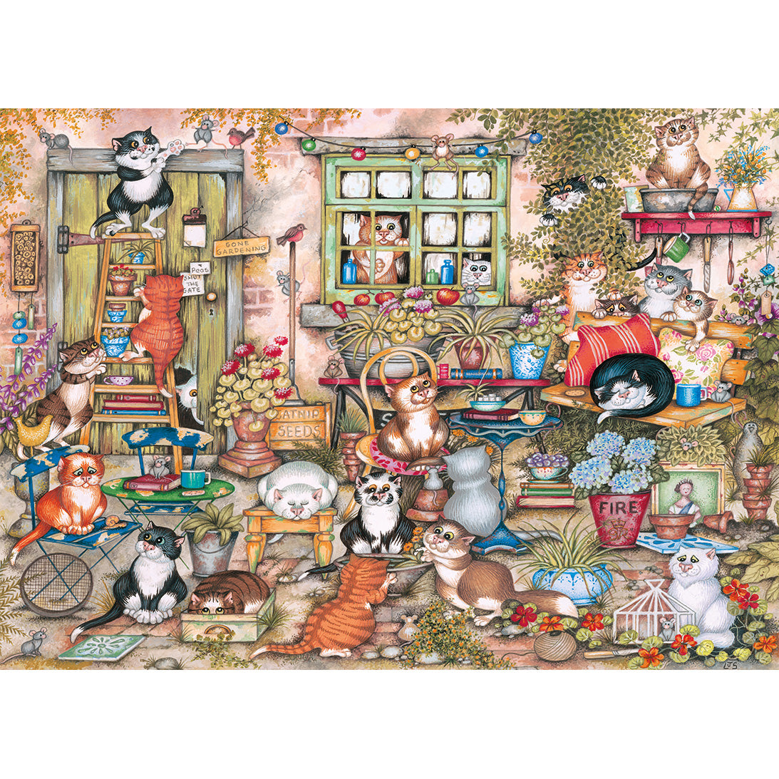 Gibsons Courtyard Cats 1000 Piece Jigsaw Puzzle Poster