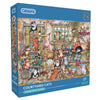 Gibsons Courtyard Cats 1000 Piece Jigsaw Puzzle in blue retail box side view
