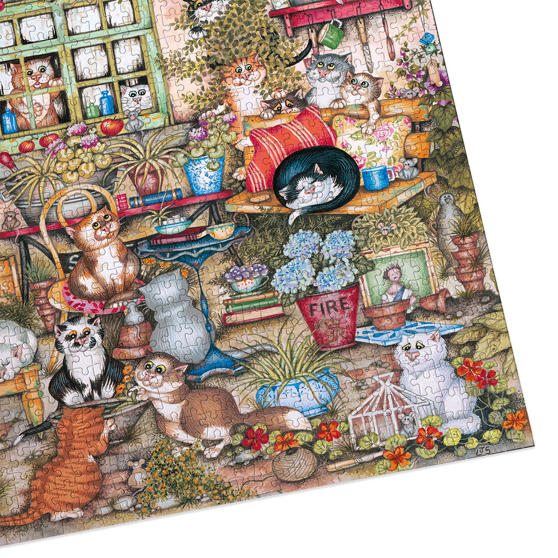 Gibsons Courtyard Cats 1000 Piece Jigsaw Puzzle made up detail on white background