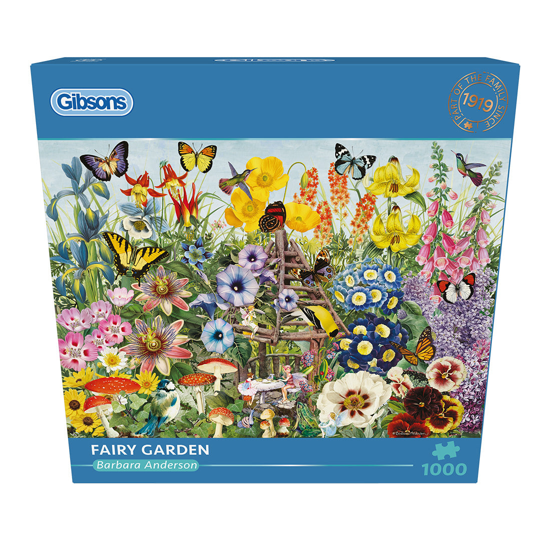 Gibsons Fairy Garden 1000 Piece Jigsaw Puzzle in blue retail box front view