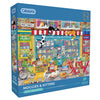 Gibsons Moggies & Kittens 1000 Piece Jigsaw Puzzle in blue retail box side view