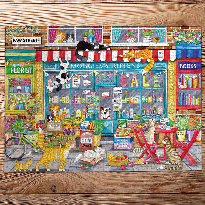 Gibsons Moggies & Kittens 1000 Piece Jigsaw Puzzle made up on wooden table