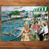 Dining at Tenby 1000 Piece Jigsaw Puzzle by Gibsons made up on wooden table