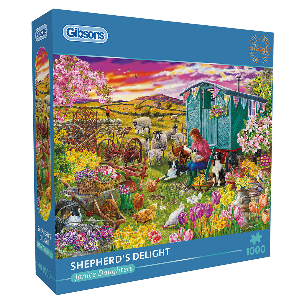 Gibsons Shepherd's Delight 1000 Piece Jigsaw Puzzle in blue retail box side
