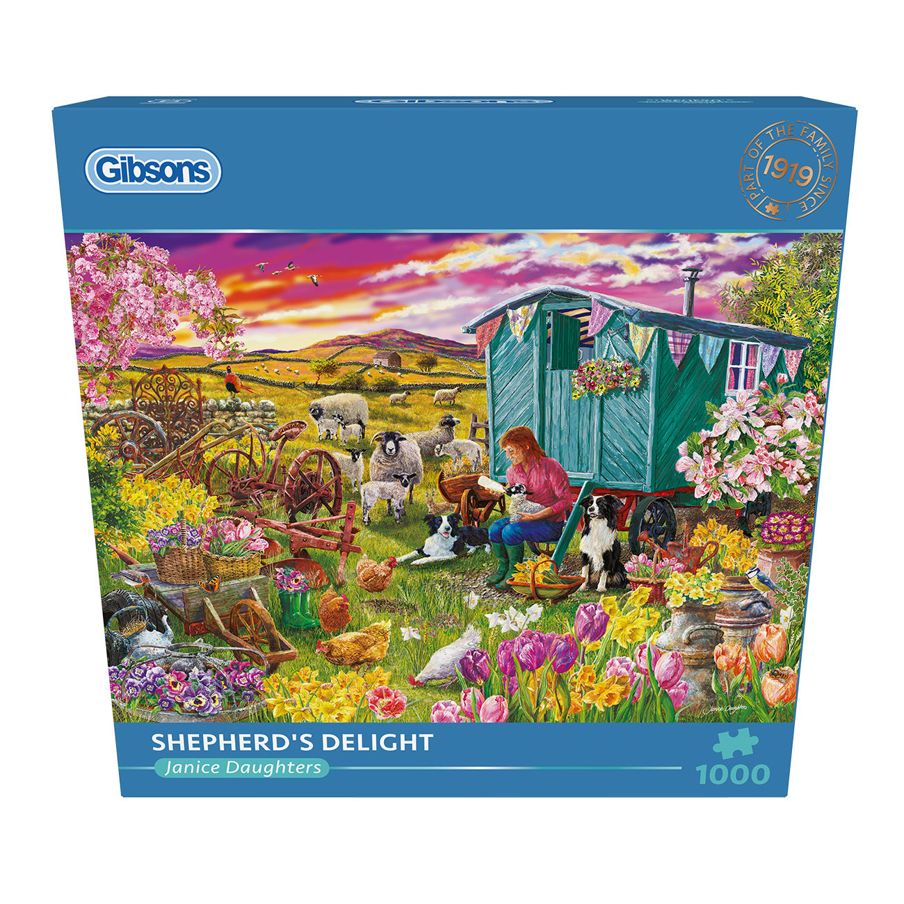 Gibsons Shepherd's Delight 1000 Piece Jigsaw Puzzle in blue retail box front view