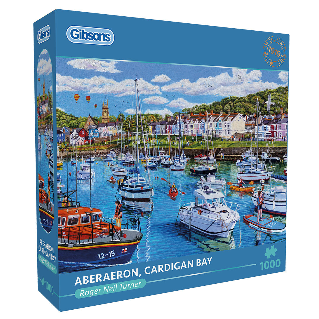 Gibsons Aberaeron Cardigan Bay in blue retail box side view
