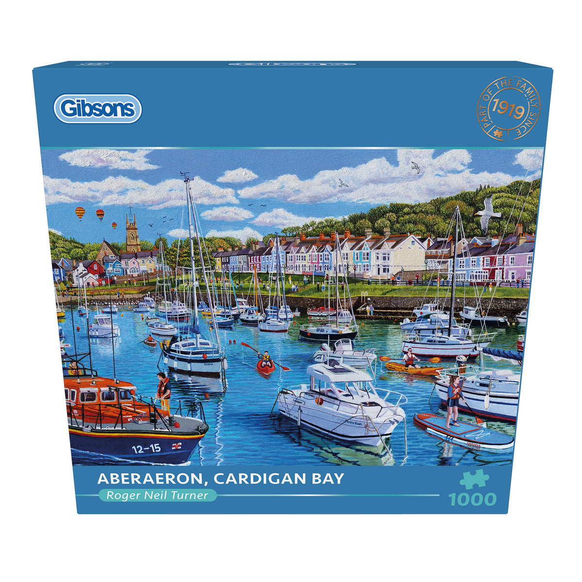 Gibsons Aberaeron Cardigan Bay in blue retail box front view