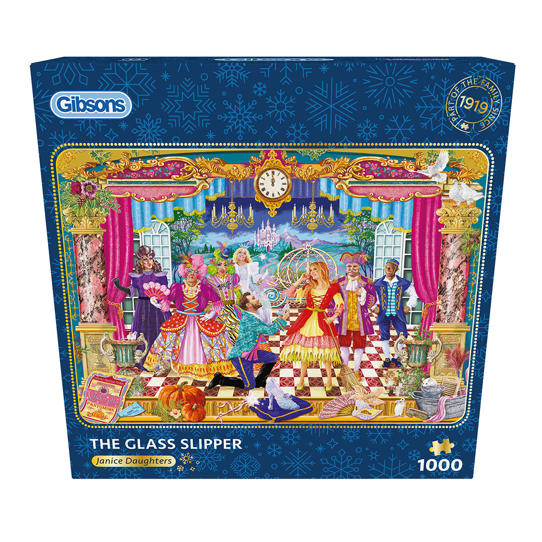 Gibsons The Glass Slipper 1000 piece jigsaw puzzle for adults in blue retail box front view