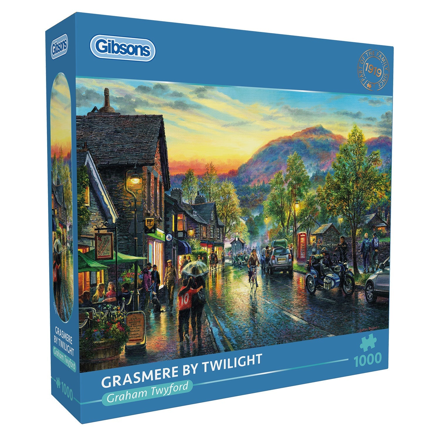 Gibsons Grasmere by Twilight 1000 Piece Jigsaw Puzzle for Adults in blue retail box