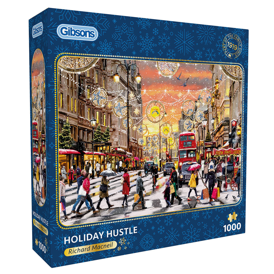 Gibsons Holiday Hustle 1000 Piece Jigsaw Puzzle for Adults in blue special box