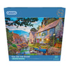 Gibsons Tea on the river 1000 piece jigsaw puzzle for Adults in blue retail box front view