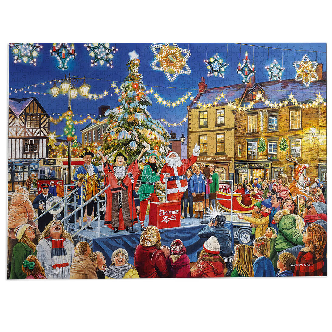 Gibsons Christmas Switch On 1000 Piece Jigsaw Puzzle for Adults made on white background
