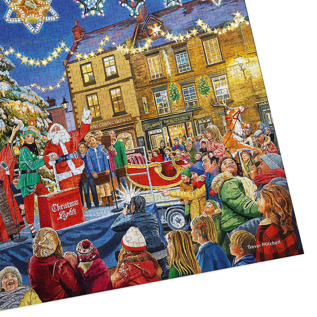 Gibsons Christmas Switch On 1000 Piece Jigsaw Puzzle for Adults made up detail on white background