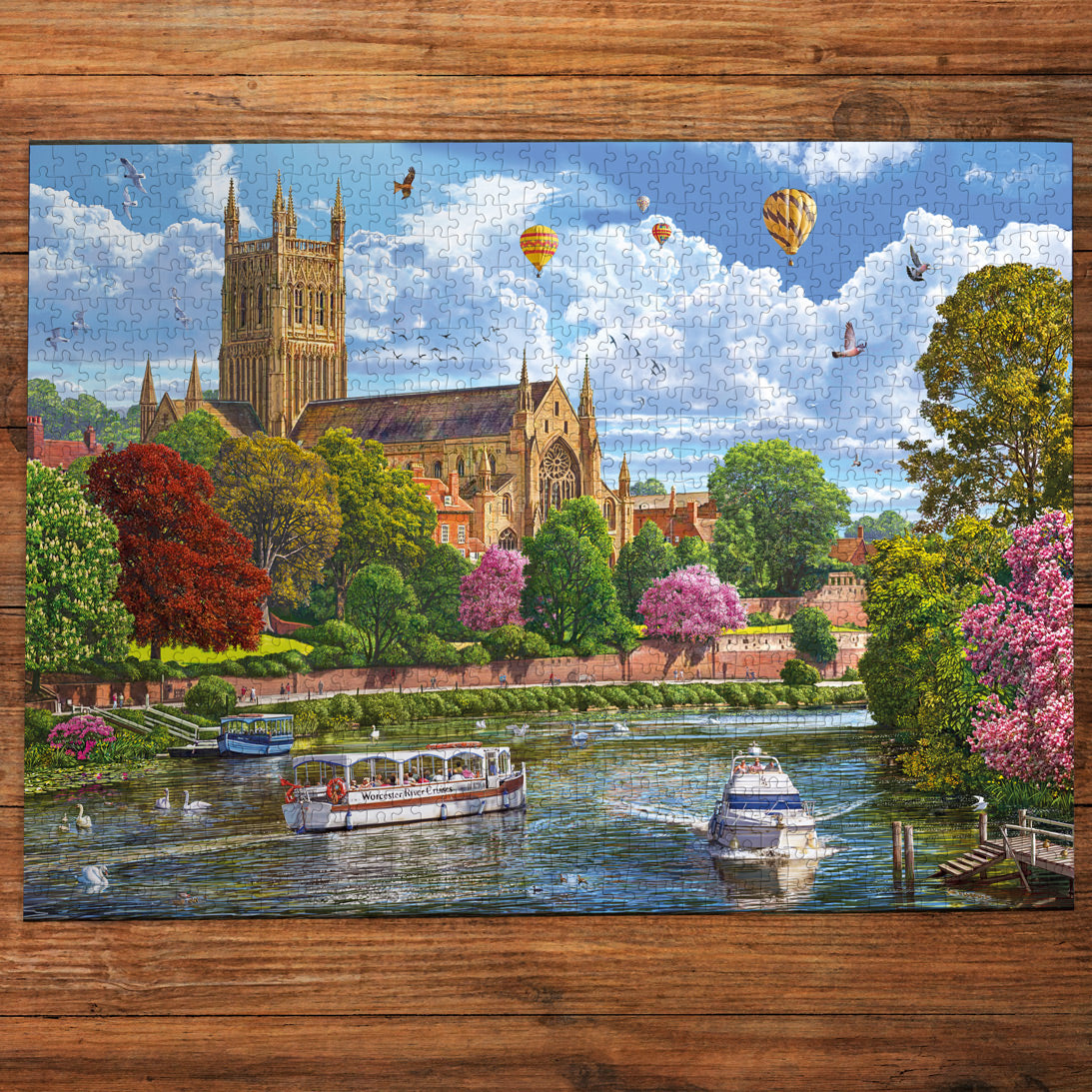 Gibsons made up puzzle 'Worcester from the River' by Steve Crisp, featuring a cathedral and river scene.