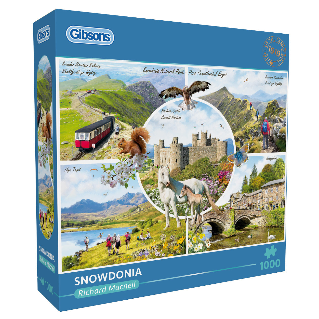 Gibsons Snowdonia puzzle box with scenic images and Gibsons branding