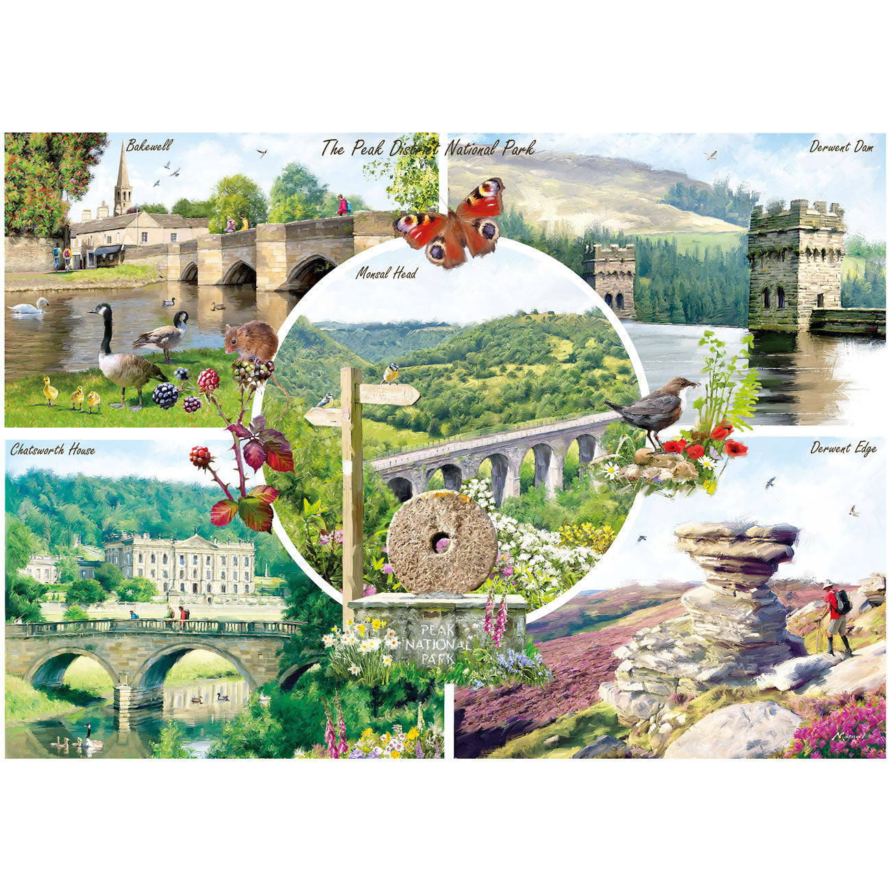Collage of scenic images including a castle, bridge, and natural landscapes.