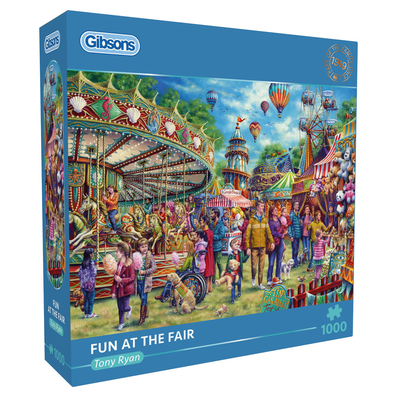 Gibsons puzzle box titled 'Fun at the Fair' with a colorful illustration of a fairground scene.