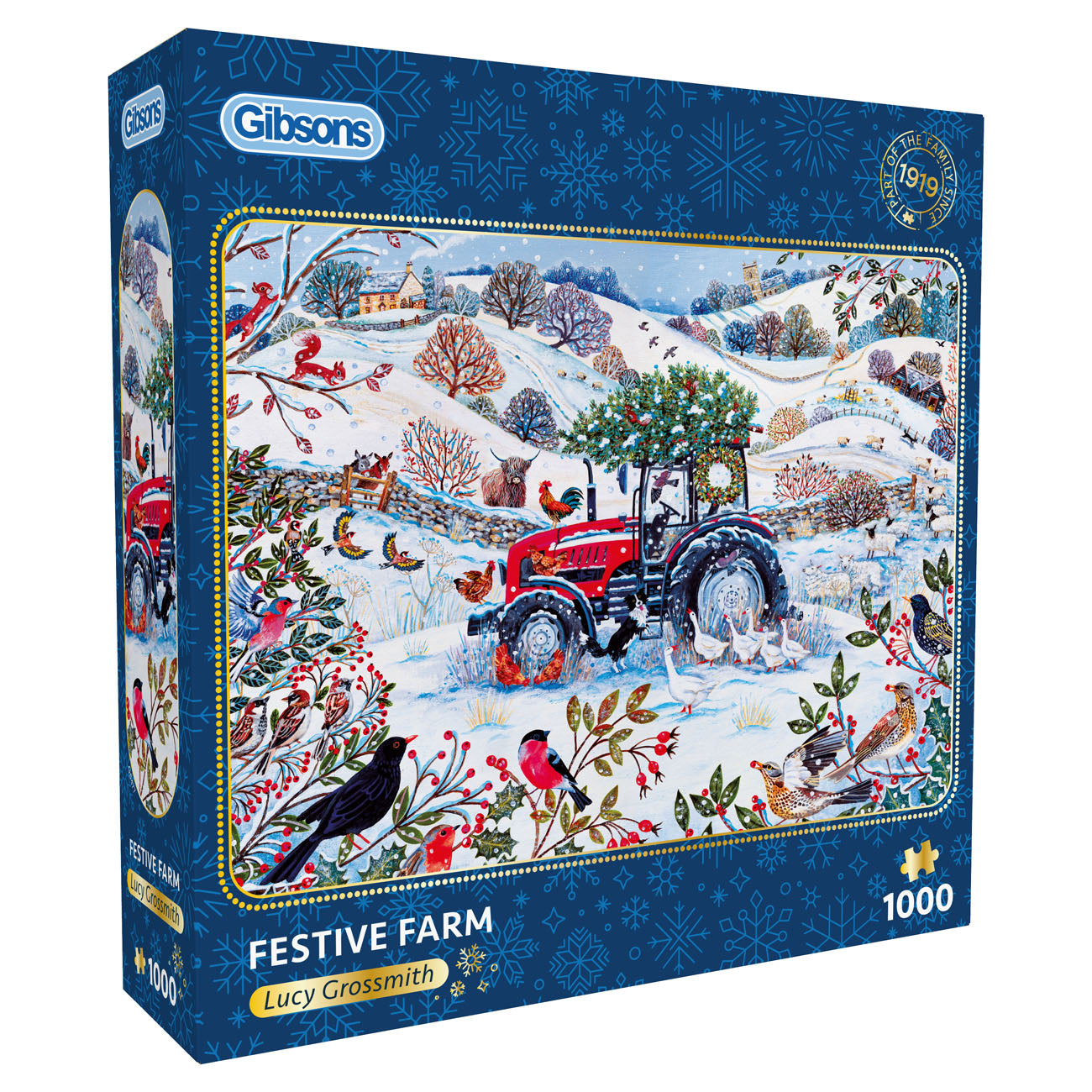 Gibsons Festive Farm puzzle box with a winter scene and tractor on the cover
