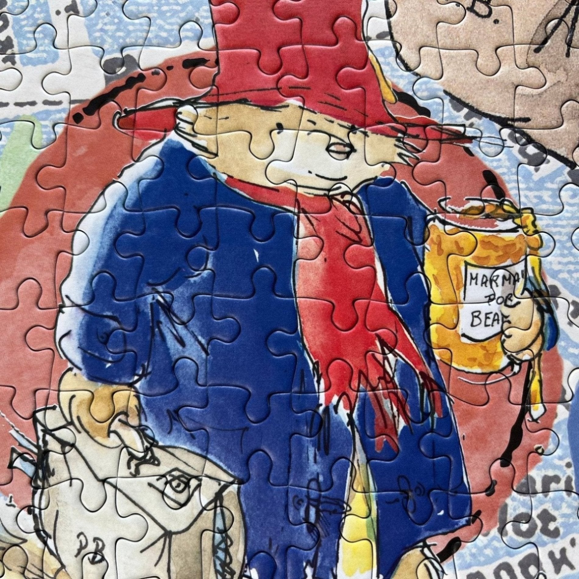 Cute detail of Paddington Bear 1000 piece jigsaw puzzle completed