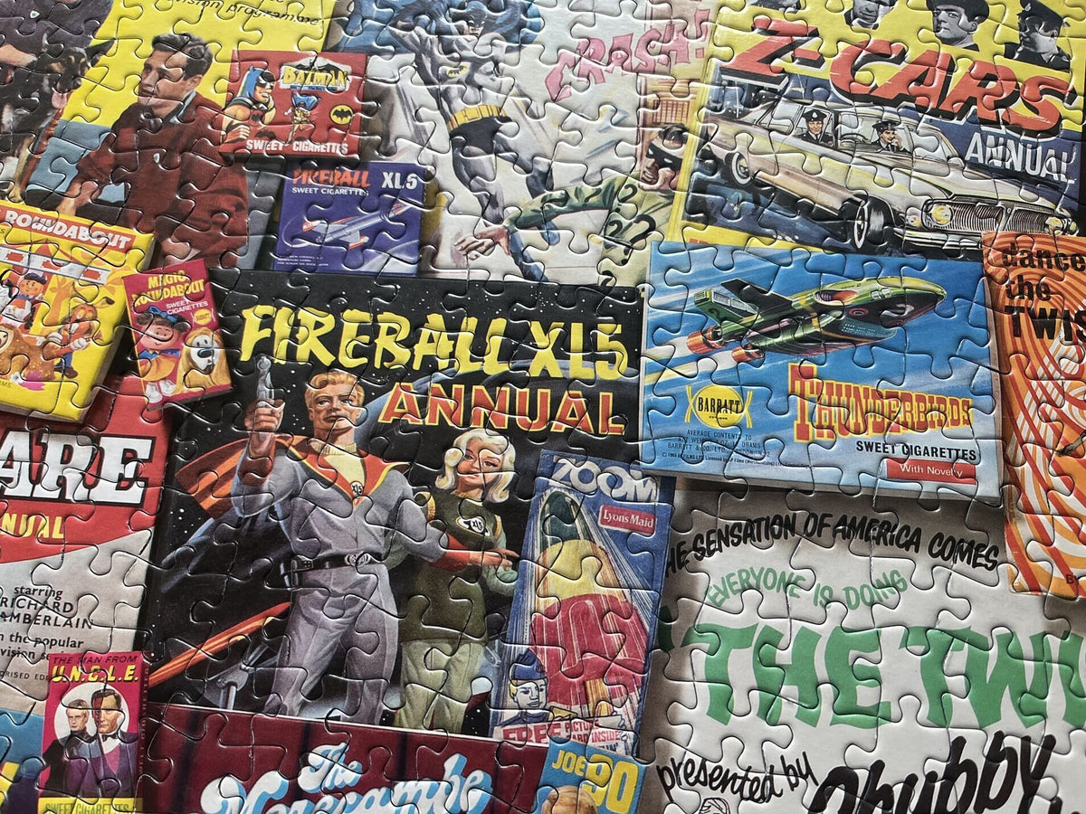Collection of vintage magazine covers displayed on a table jigsaw puzzle