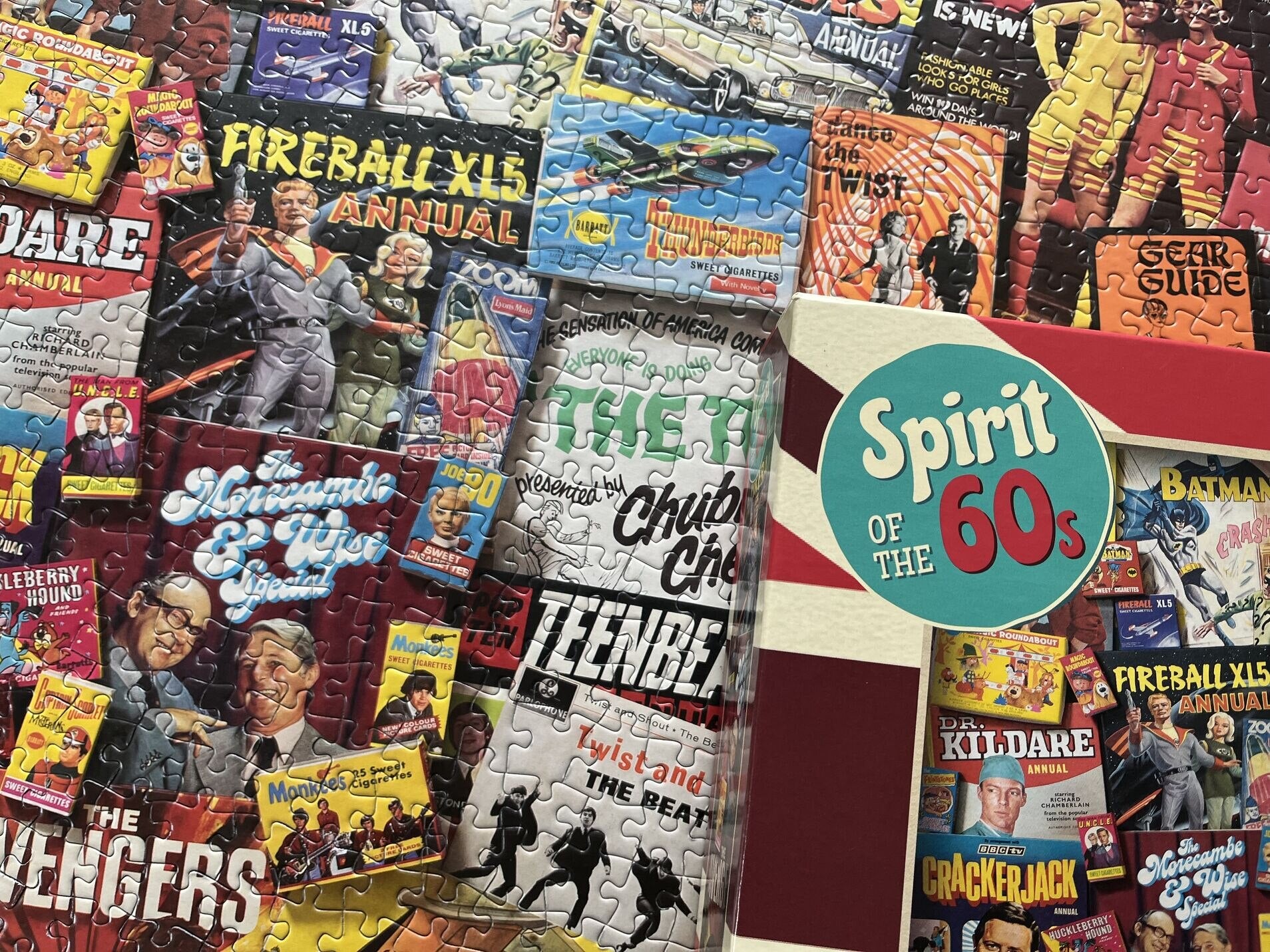 Collection of vintage comic book covers with 'Spirit of the 60s' branding.