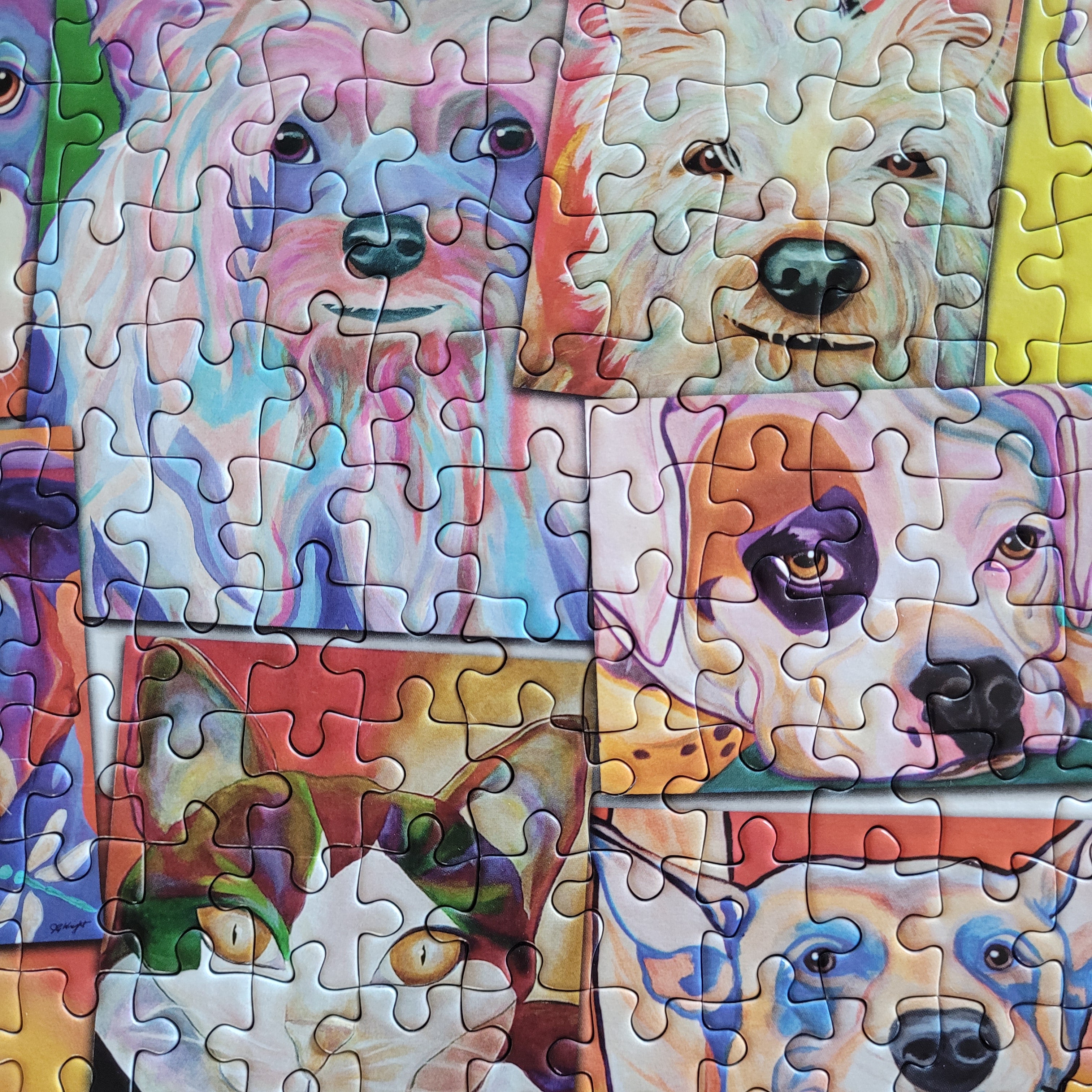 Colorful puzzle with a dog's face design