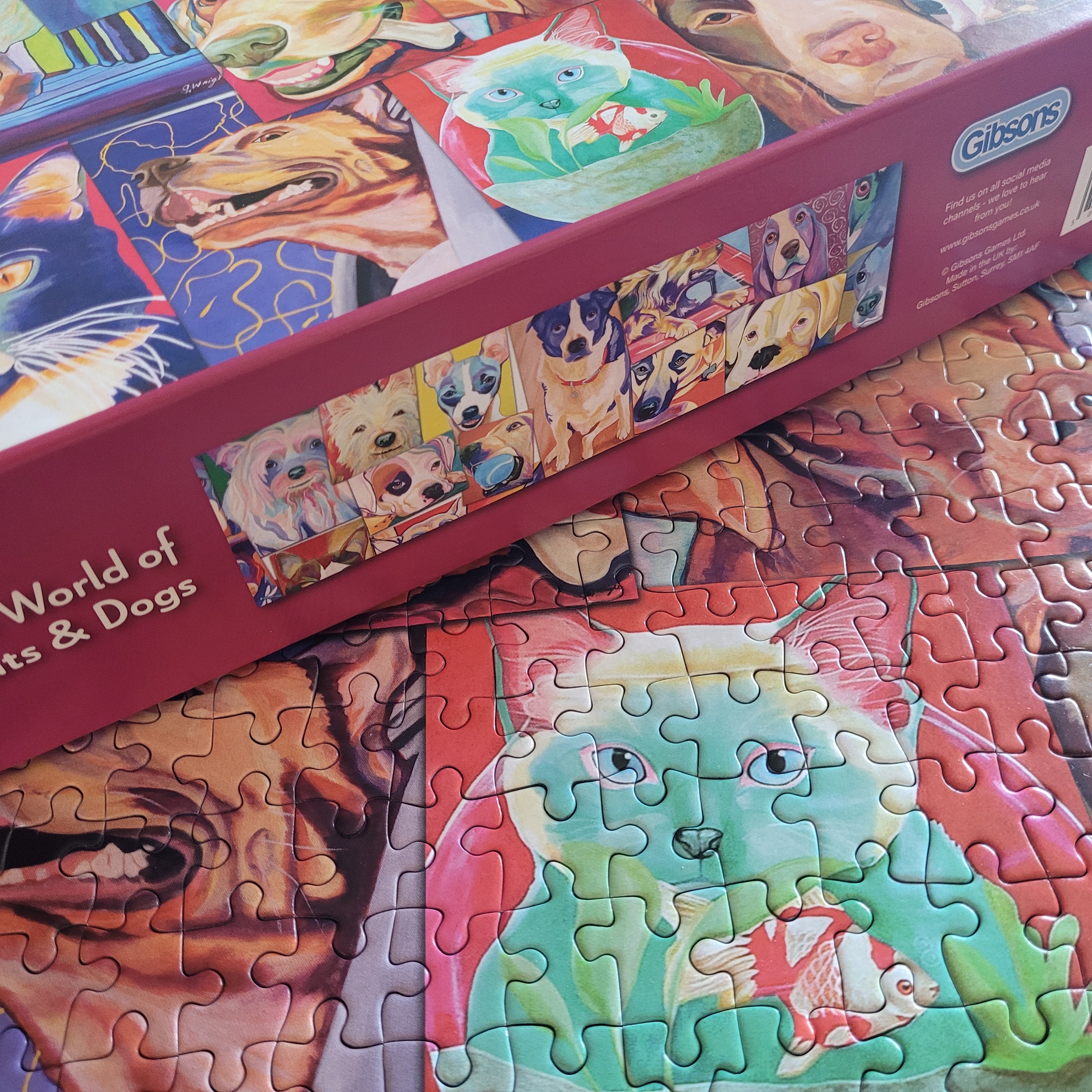Colorful puzzle with a box featuring animal illustrations