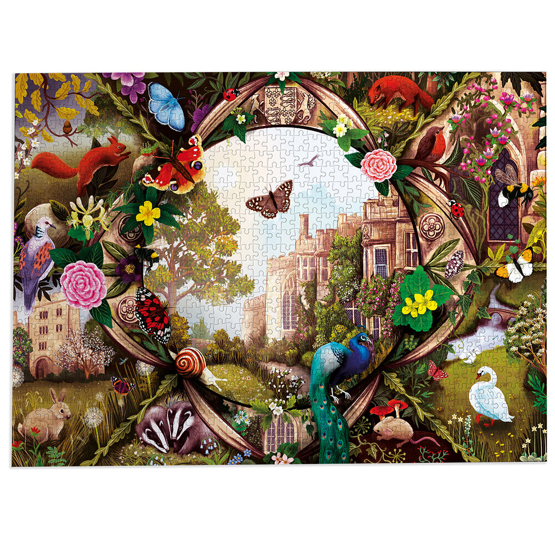 Haddon Hall 1000 Piece Jigsaw Puzzle by Gibsons made up on white background