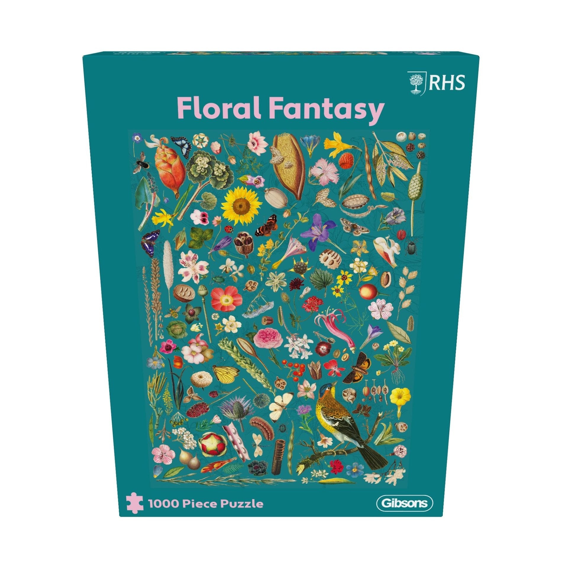 RHS Floral Fantasy 1000 Piece Jigsaw Puzzle by Gibsons in special retail box front view