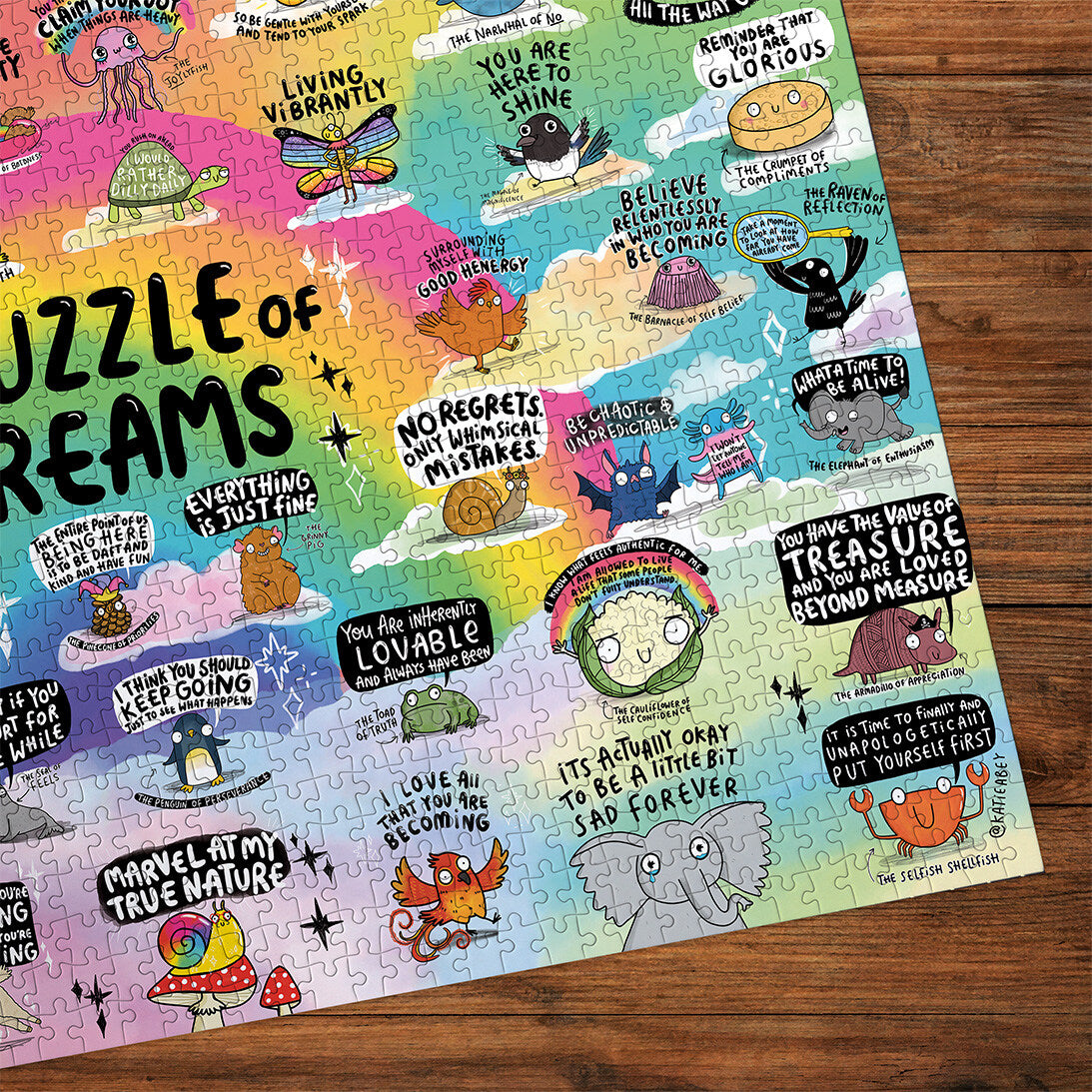 The Puzzle of Dreams 1000 Piece Jigsaw Puzzle by Gibsons made up detail on wooden table