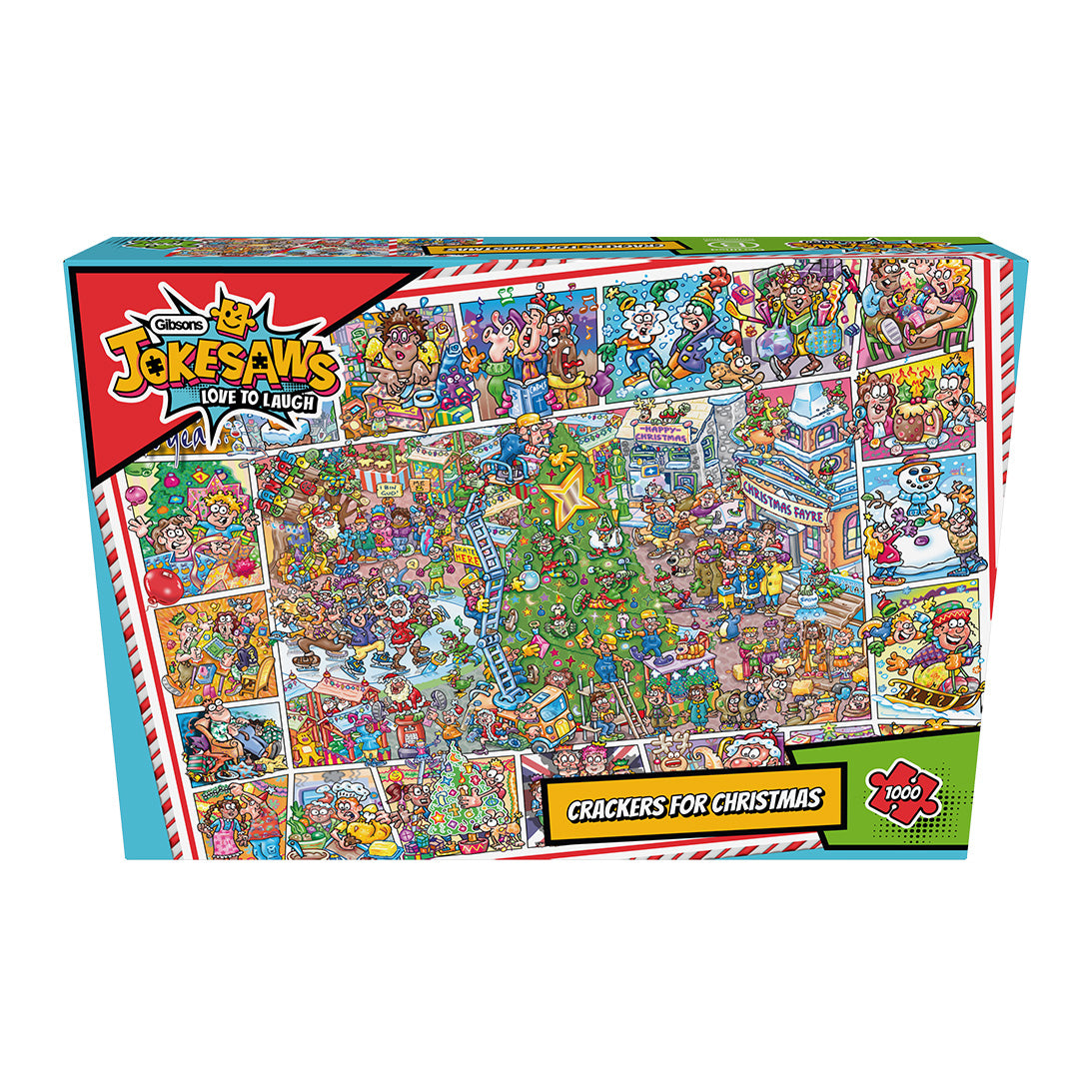 Gibsons Jokesaws Crackers for Christmas 1000 Piece Jigsaw Puzzle in special retail box front view