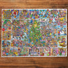 Gibsons Jokesaws Crackers for Christmas 1000 Piece Jigsaw Puzzle made up on wooden table