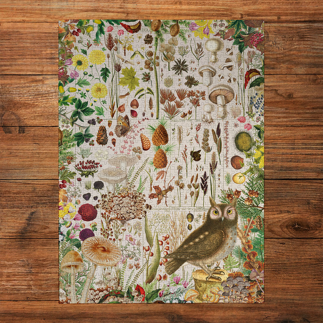 Gibsons RHS Fall Florals 1000 Piece Jigsaw Puzzle for Adults made up on wooden table