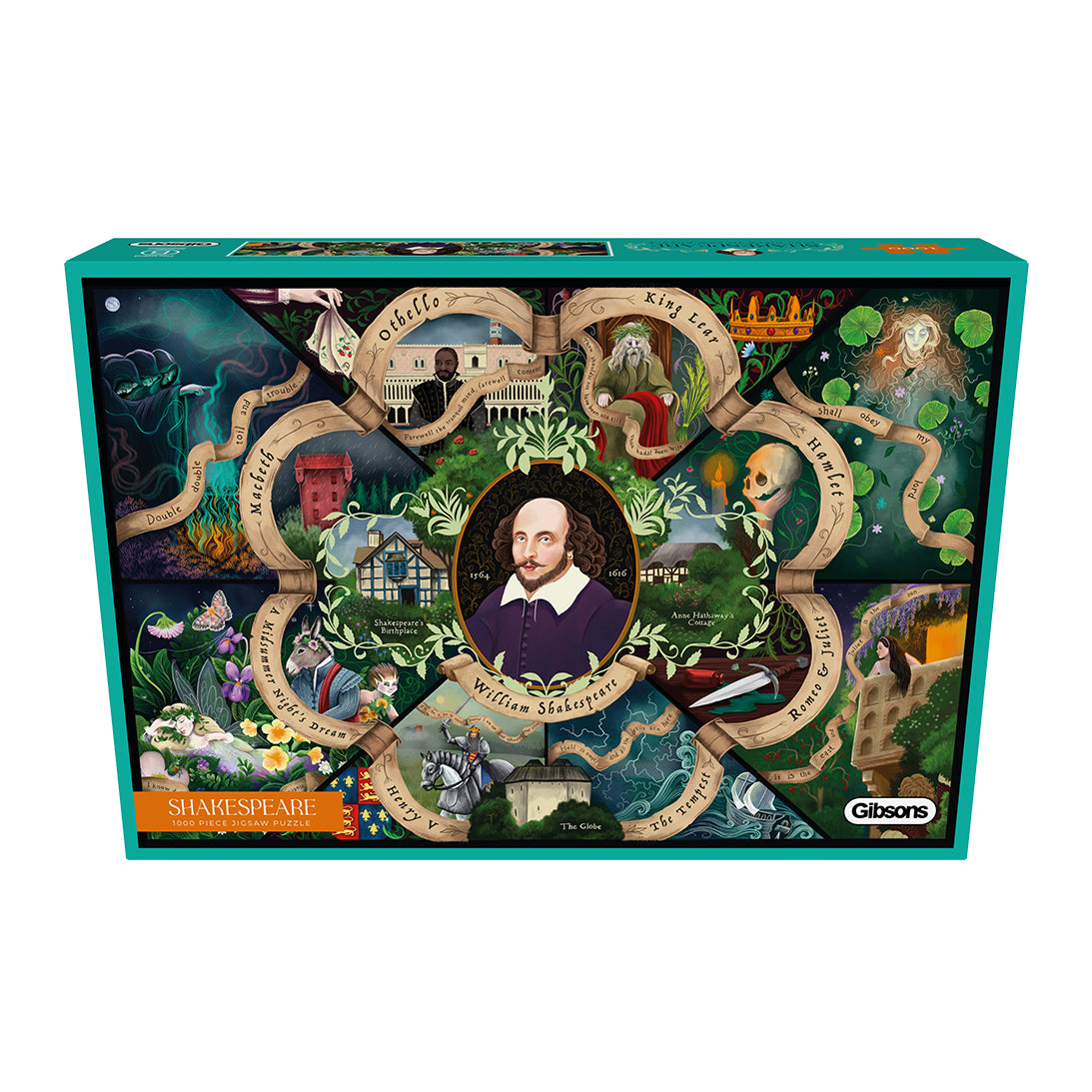Gibsons Shakespeare 1000 Piece Jigsaw Puzzle for Adults in retail box front view