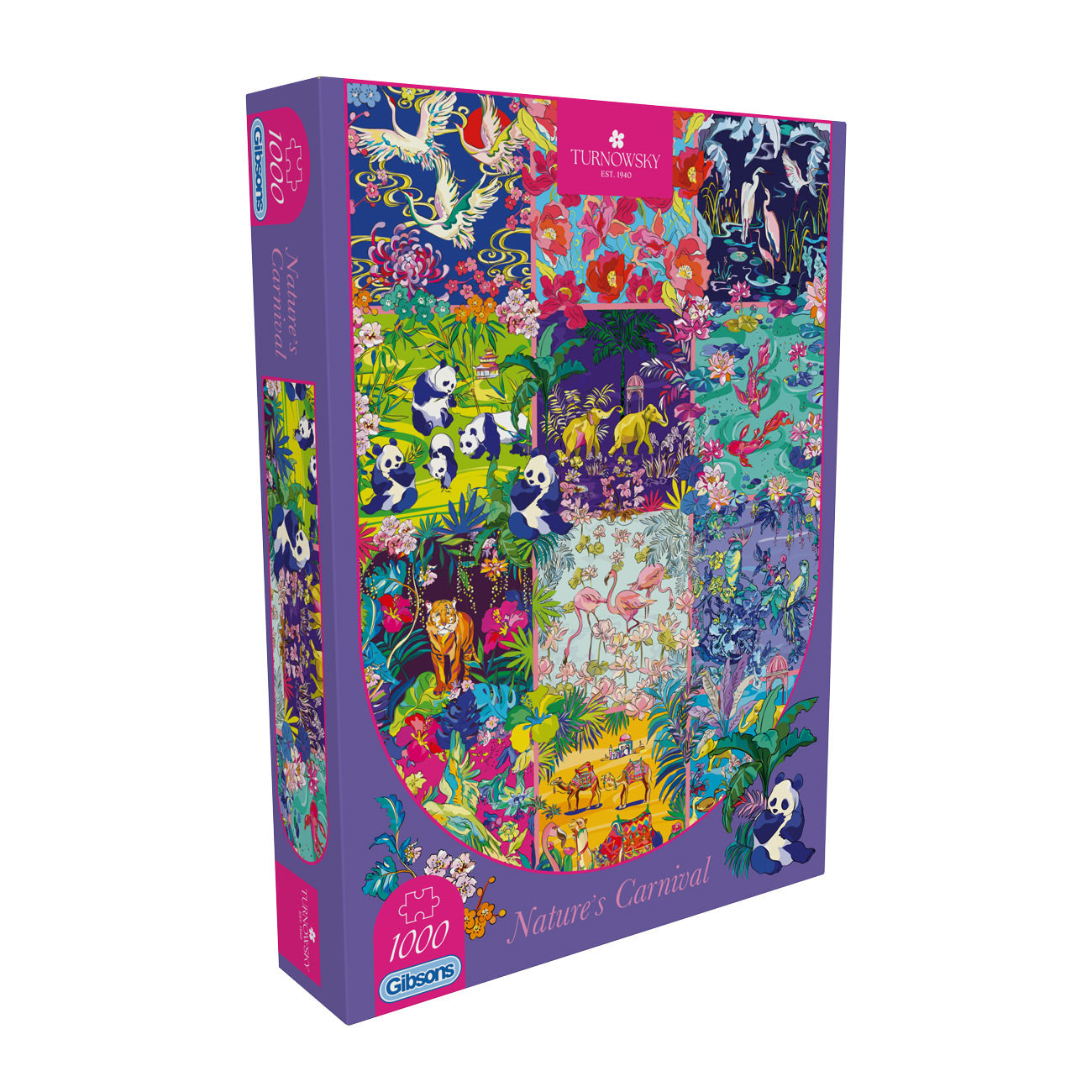 Gibson's 'Nature's Carnival' puzzle box with colorful design on a white background
