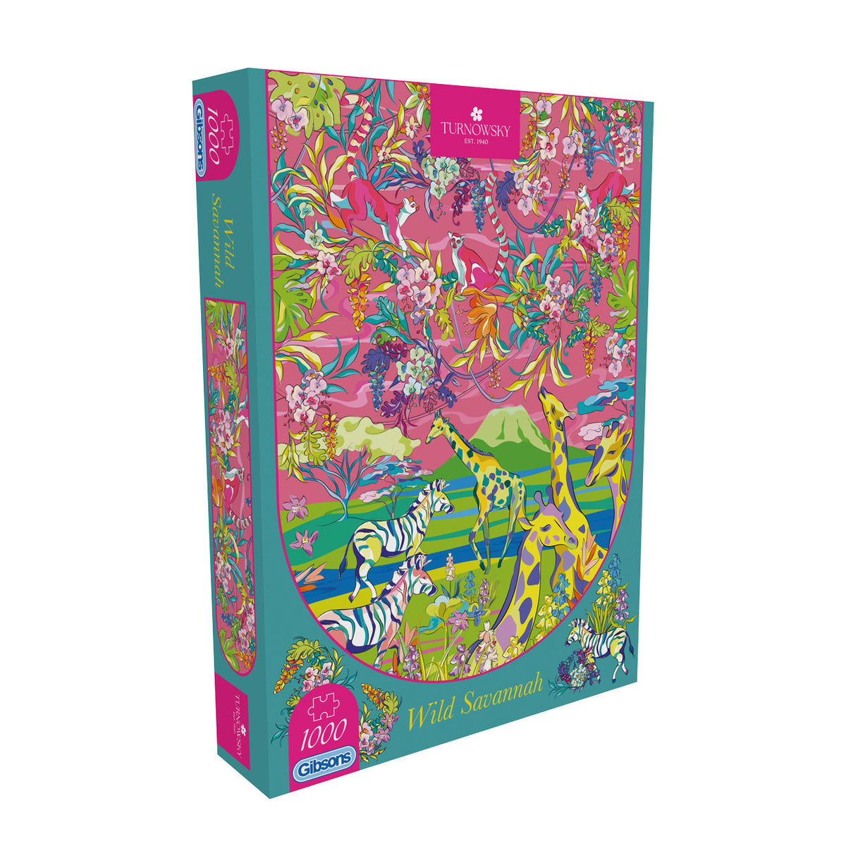 Gibsons Wild Savannah puzzle box with colourful animal design on a white background