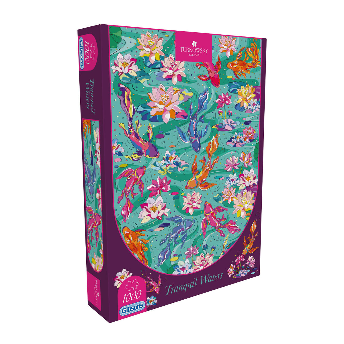 Gibson's 'Tranquil Waters' puzzle box with colourful design on a white background