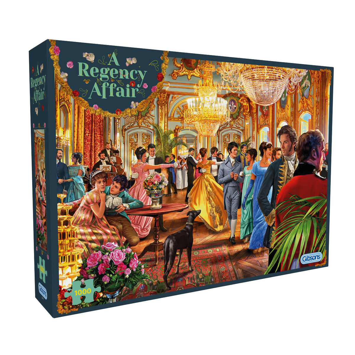 Gibsons Jigsaw puzzle box titled 'A Regency Affair' with a colourful illustration of a historical scene.