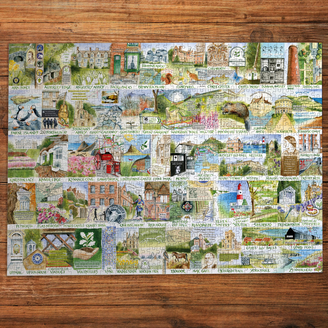 Jigsaw puzzle Collage of various scenes on a wooden surface