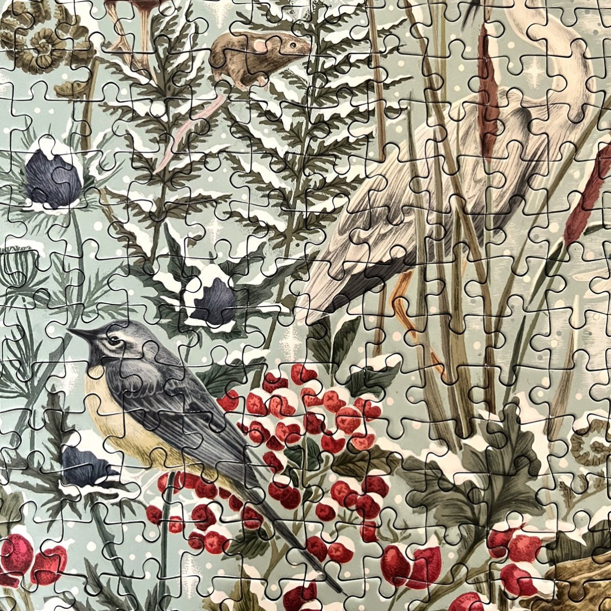 gibsons games the art file: frosted river 1000 piece jigsaw puzzle with beautiful detail of birds and red berries
