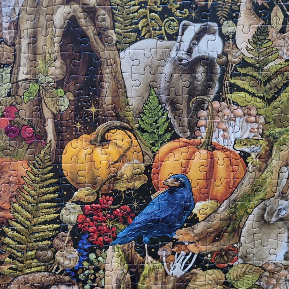 The Art File Autumn Equinox 1000 Piece Jigsaw Puzzle Gibsons beautiful detail of badger, pumpkins and crow