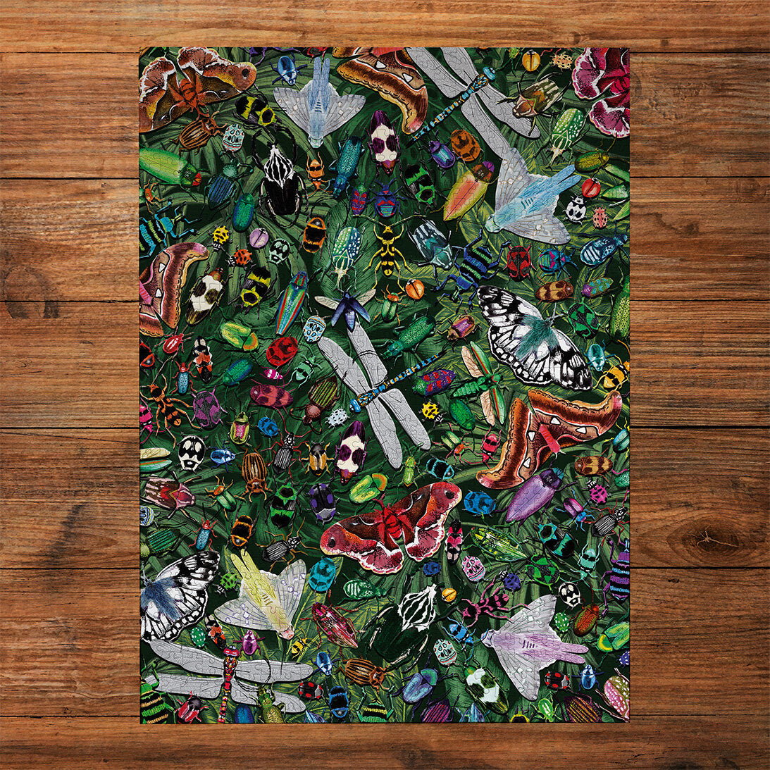 The Art File Winged Wonders 1000 Piece Jigsaw Puzzle by Gibsons made up on wooden table