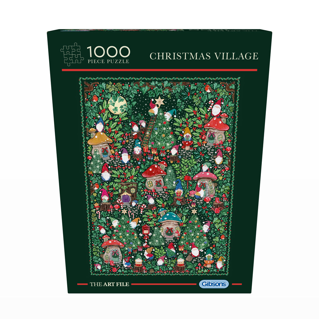 Gibsons The Art File: Christmas Village 1000 Piece Jigsaw Puzzle Green Retail Special Box