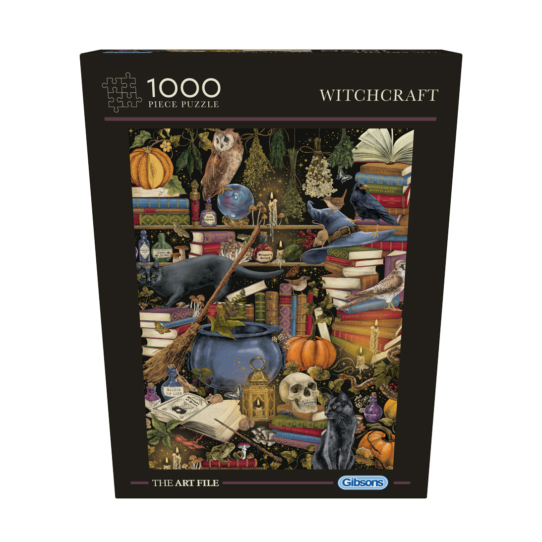 Gibsons The Art File Witchcraft 1000 Piece Halloween Spooky Jigsaw Puzzle for Adults in special retail box front view