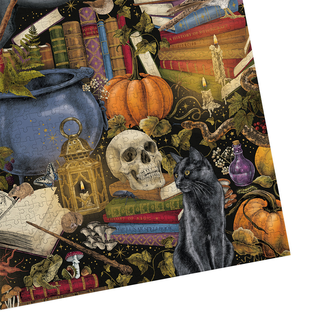 Gibsons The Art File Witchcraft 1000 Piece Halloween Spooky Jigsaw Puzzle for Adults made up corner on white background