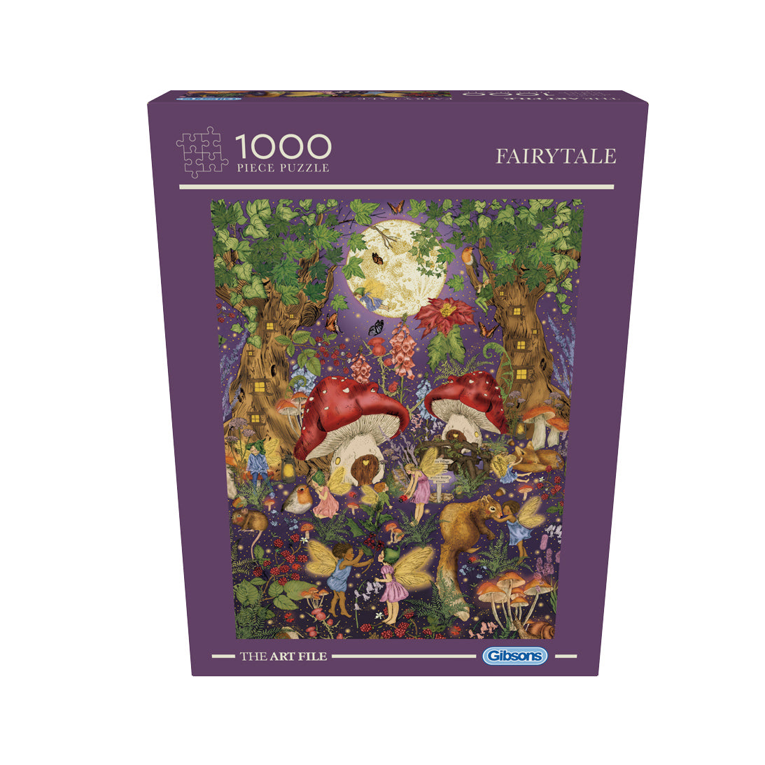 Gibsons The Art File Fairytale 1000 Piece Jigsaw Puzzle for Adults in retail purple box in front view
